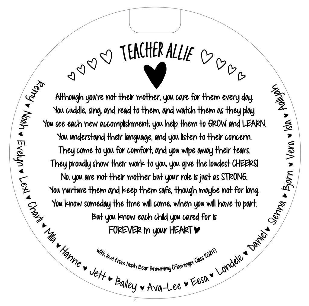 Personalised engraved round board with a lovely poem for Teachers; Teacher Appreciation gifts