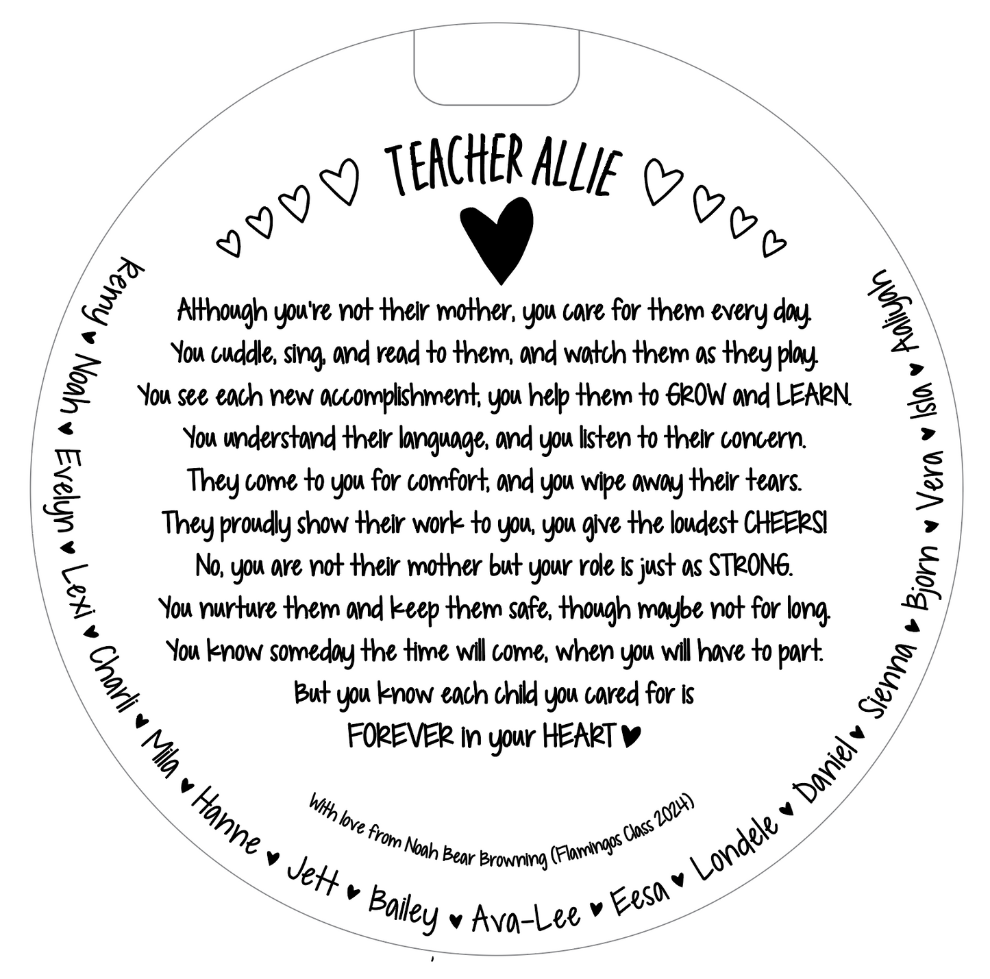 Personalised engraved round board with a lovely poem for Teachers; Teacher Appreciation gifts