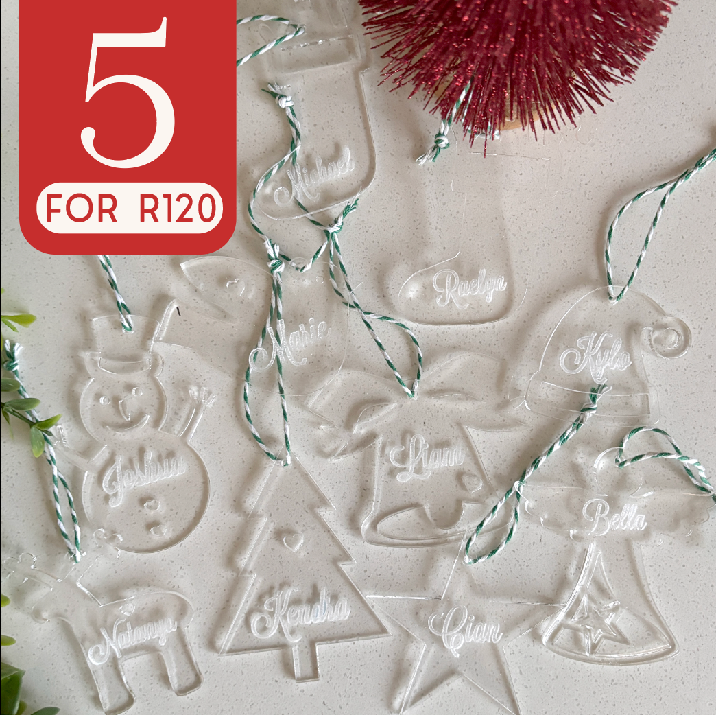 5 for R120 acrylic Christmas Decorations