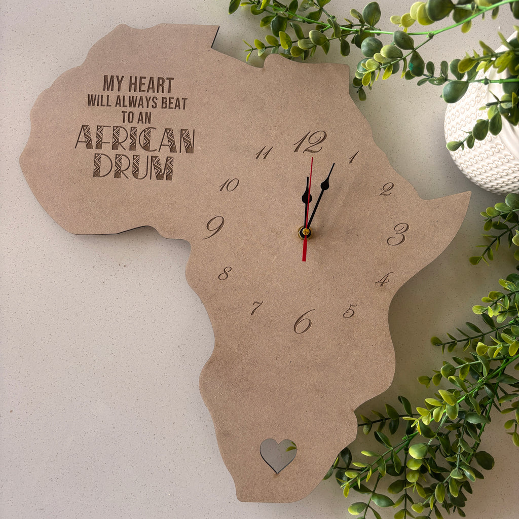 Engraved personalised wooden Africa clocks; Corporate gifts