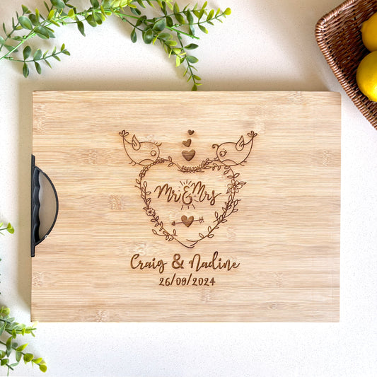 Engraved Mr & Mrs Personalized Wedding Gift Cutting Board