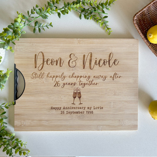 Anniversary celebration personalised engraved cutting board