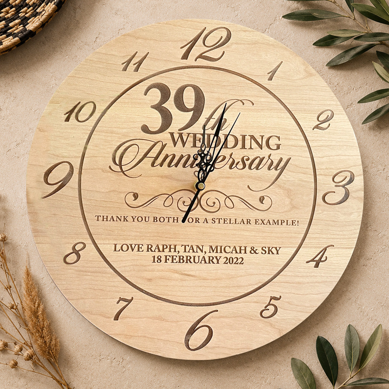 Personalized Engraved Anniversary Clock – Custom Names & Date