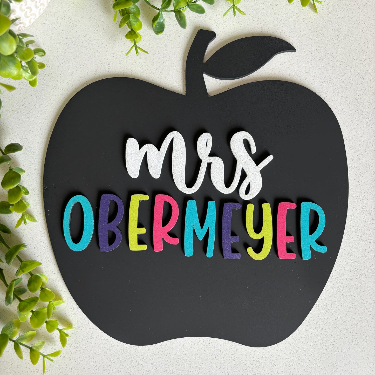 Personalized Apple Shaped Teacher Name Desk Sign