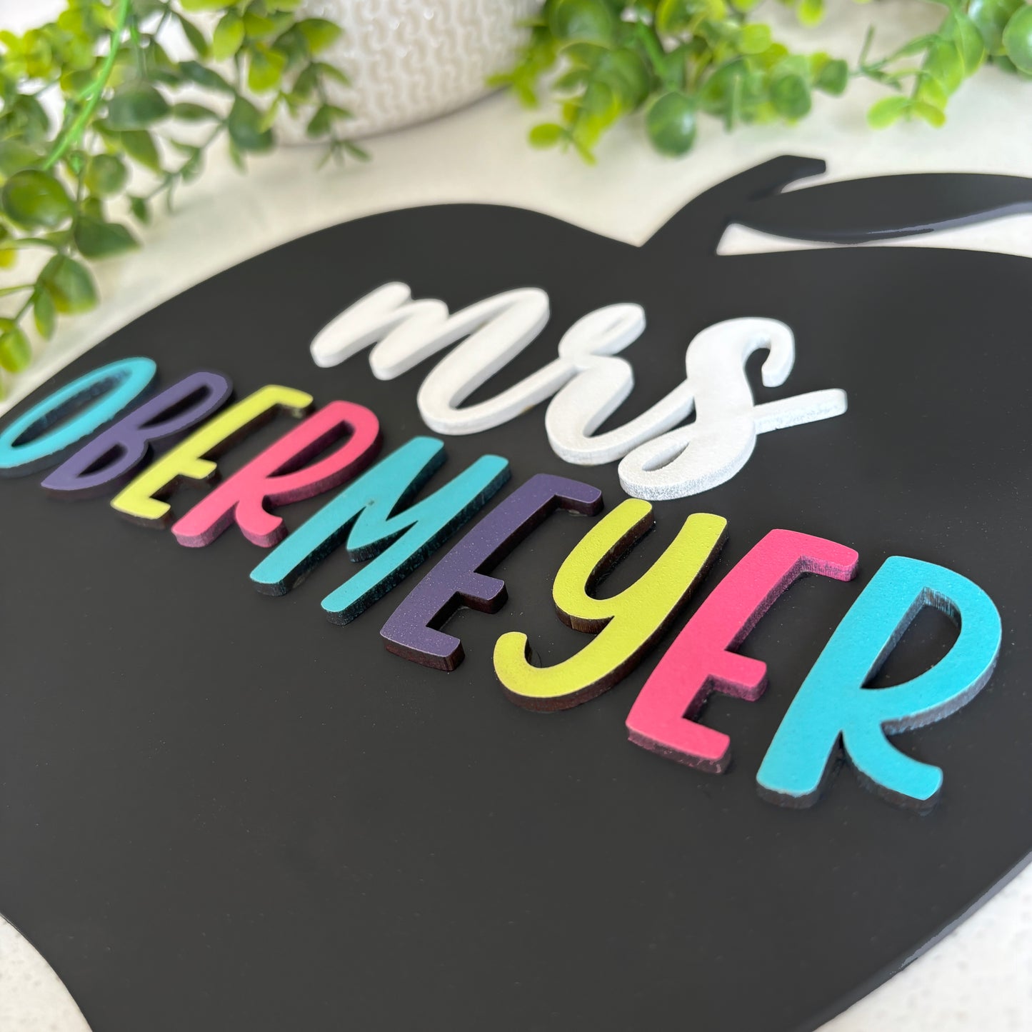 Personalized Apple Shaped Teacher Name Desk Sign