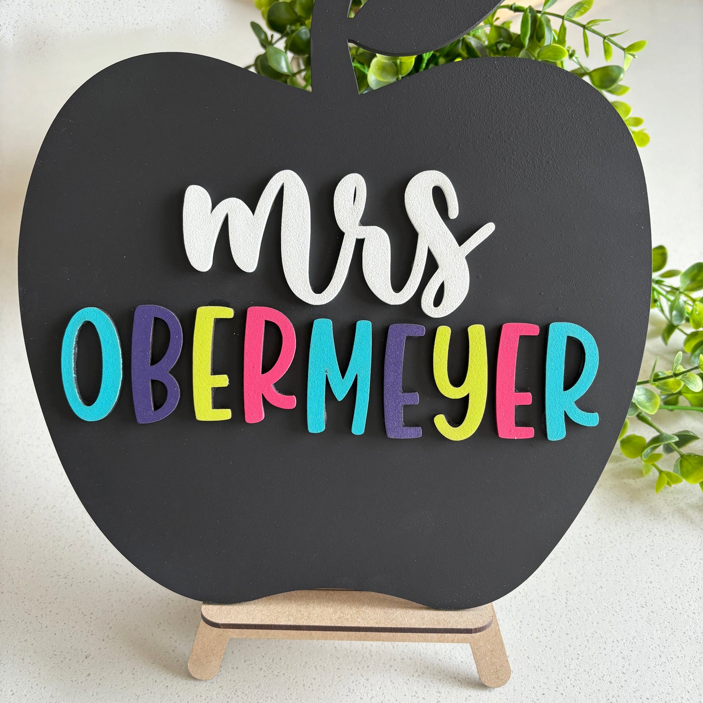 Personalized Apple Shaped Teacher Name Desk Sign