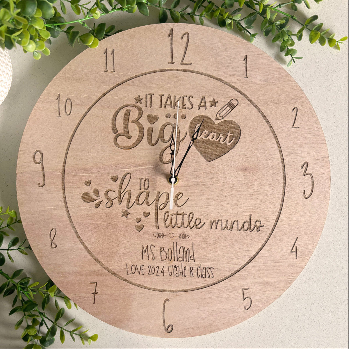 "It Takes a Big Heart" Teacher Appreciation Engraved Clock