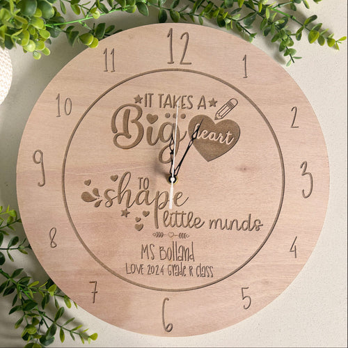 "It Takes a Big Heart" Teacher Appreciation Engraved Clock