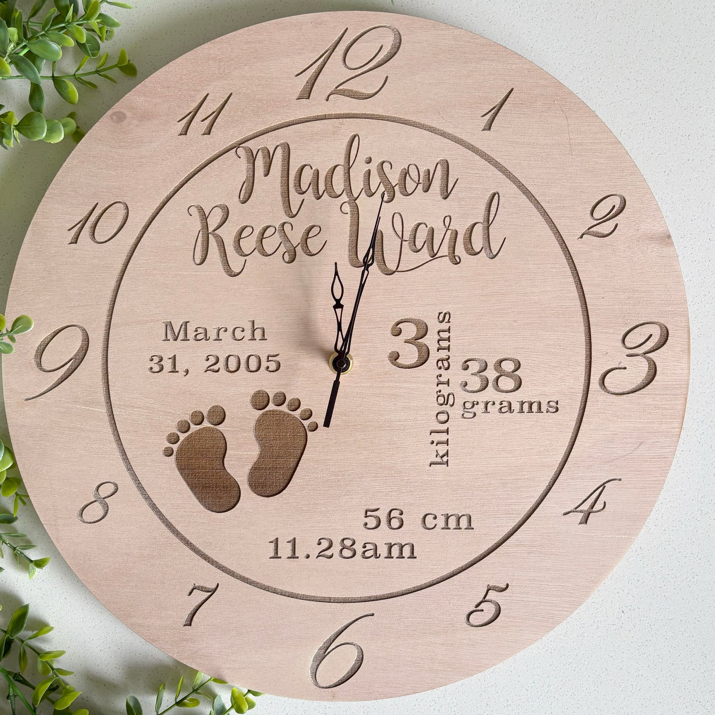 Unique Baby Announcement Engraved Clock – Custom Birth Details