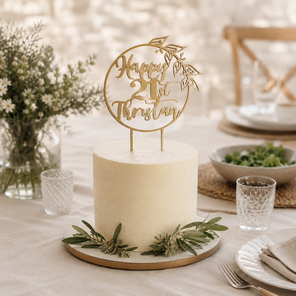 Personalised "Happy Birthday" Topper with Wreath Design