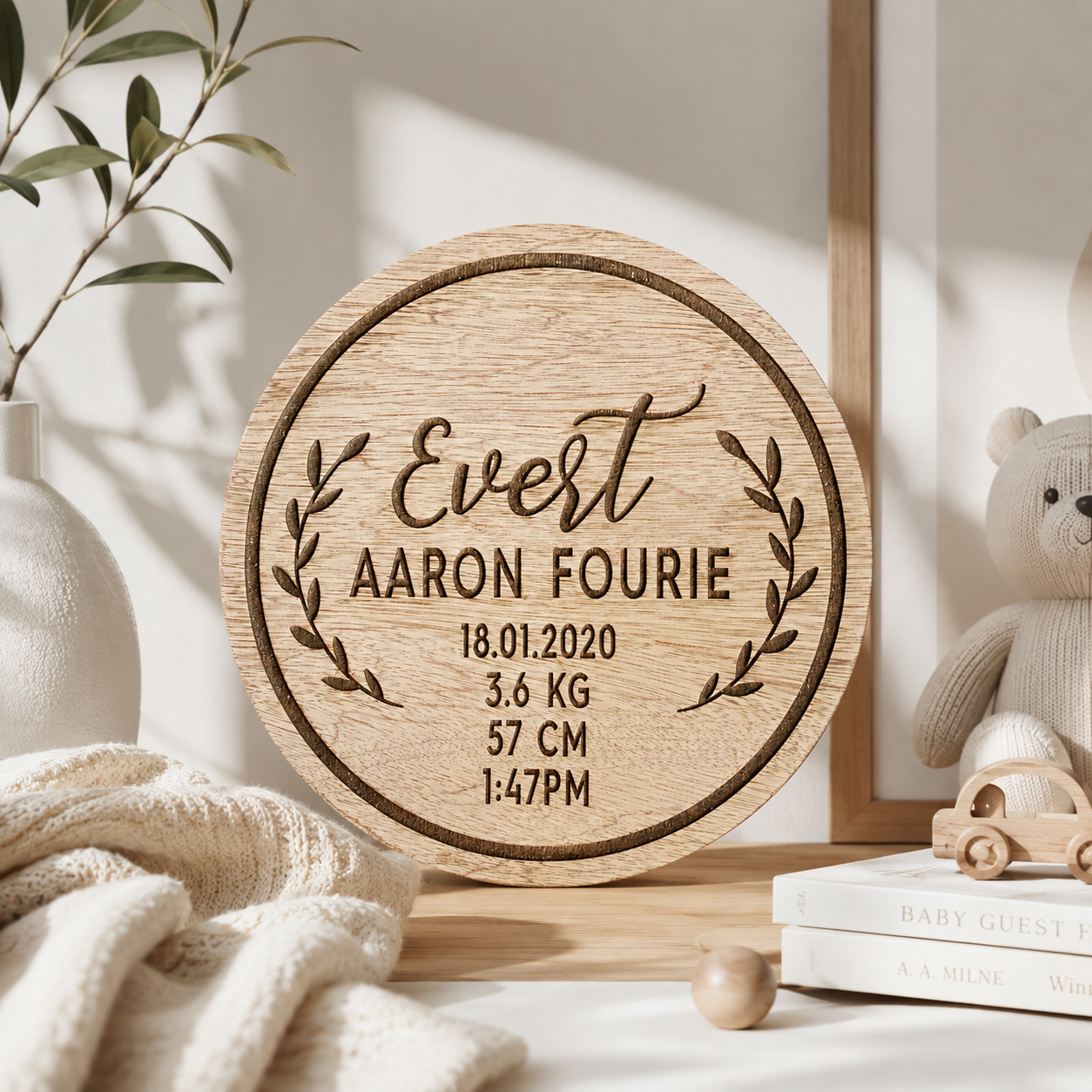 Personalized Engraved Wooden Birth Plaque