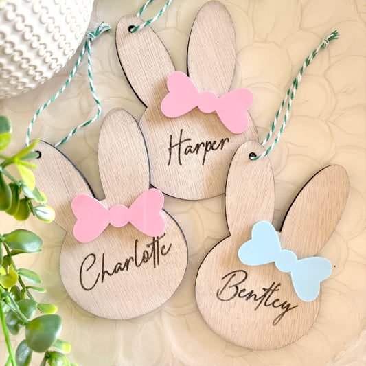 Personalised Wooden Easter bunny with cute colourful bow