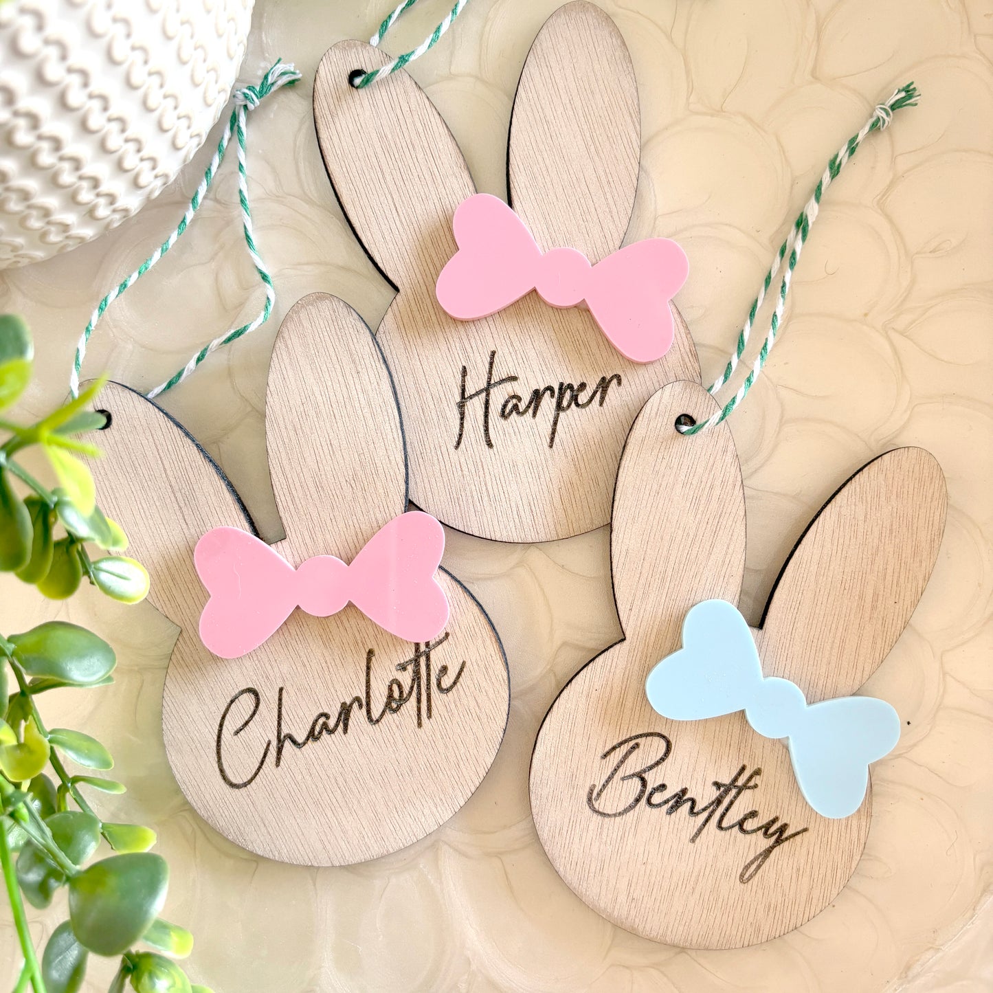 Personalised Wooden Easter bunny with cute colourful bow