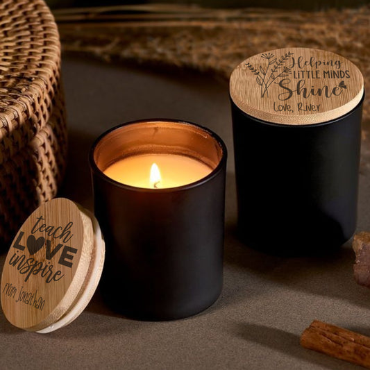 Personalized Candle with Engraved Bamboo Lid; Teacher Appreciation Gifts