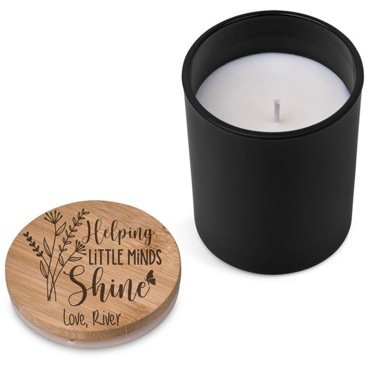 Personalized Candle with Engraved Bamboo Lid; Teacher Appreciation Gifts