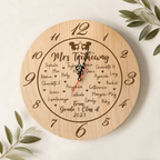 Teacher Engraved Personalised Clock with Class Names