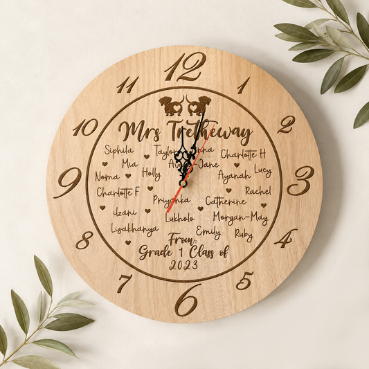 Teacher Engraved Personalised Clock with Class Names