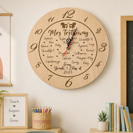 Teacher Engraved Personalised Clock with Class Names