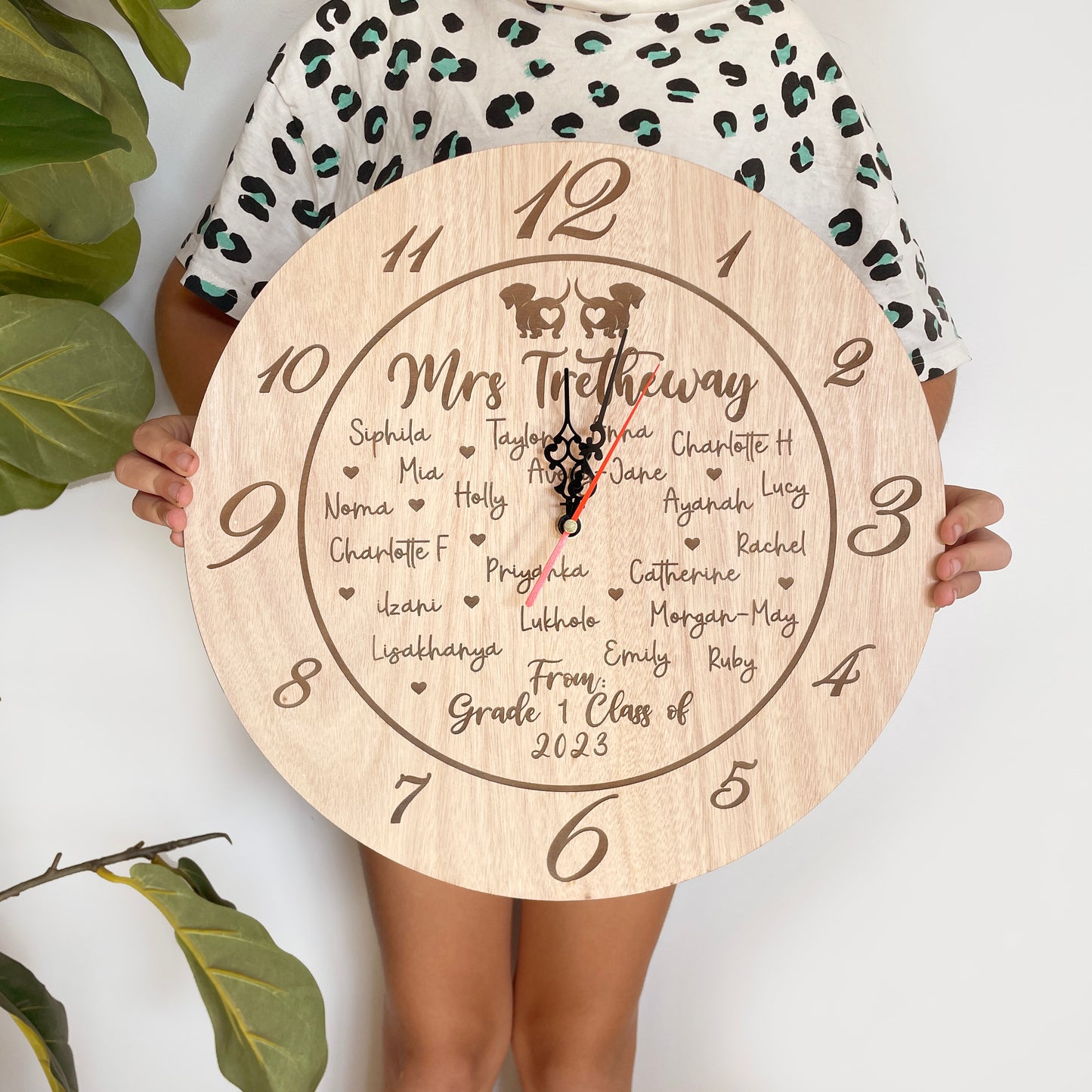 Teacher Engraved Personalised Clock with class names