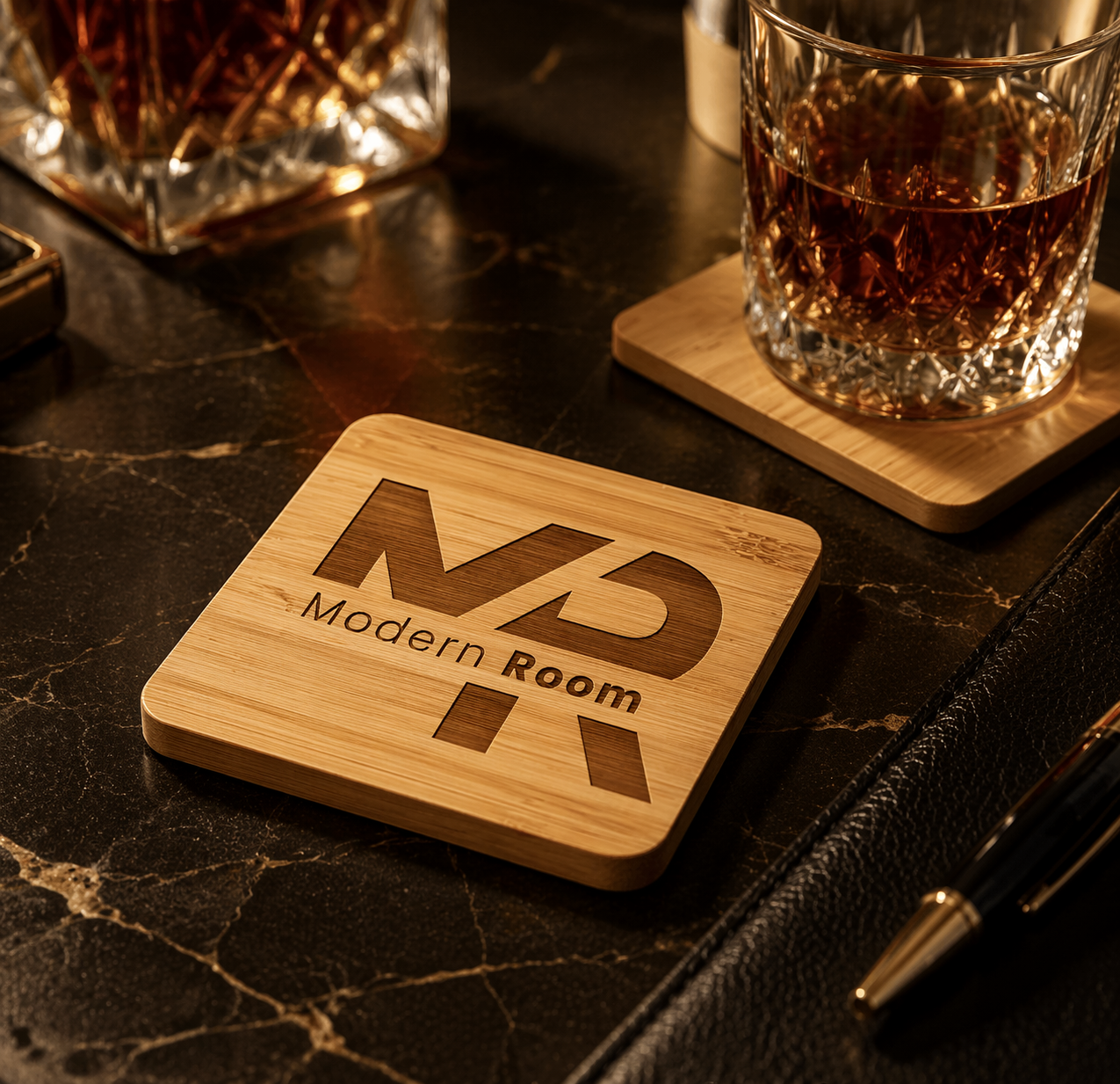 Logo Engraved Coaster with Bottle Opener; Corporate Gifts for Companies