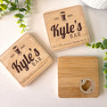 Personalized Bamboo Coaster with Built-In Bottle Opene