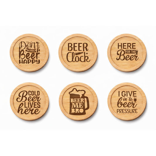 Beer Coaster Set with Wooden Holder – 6 Piece