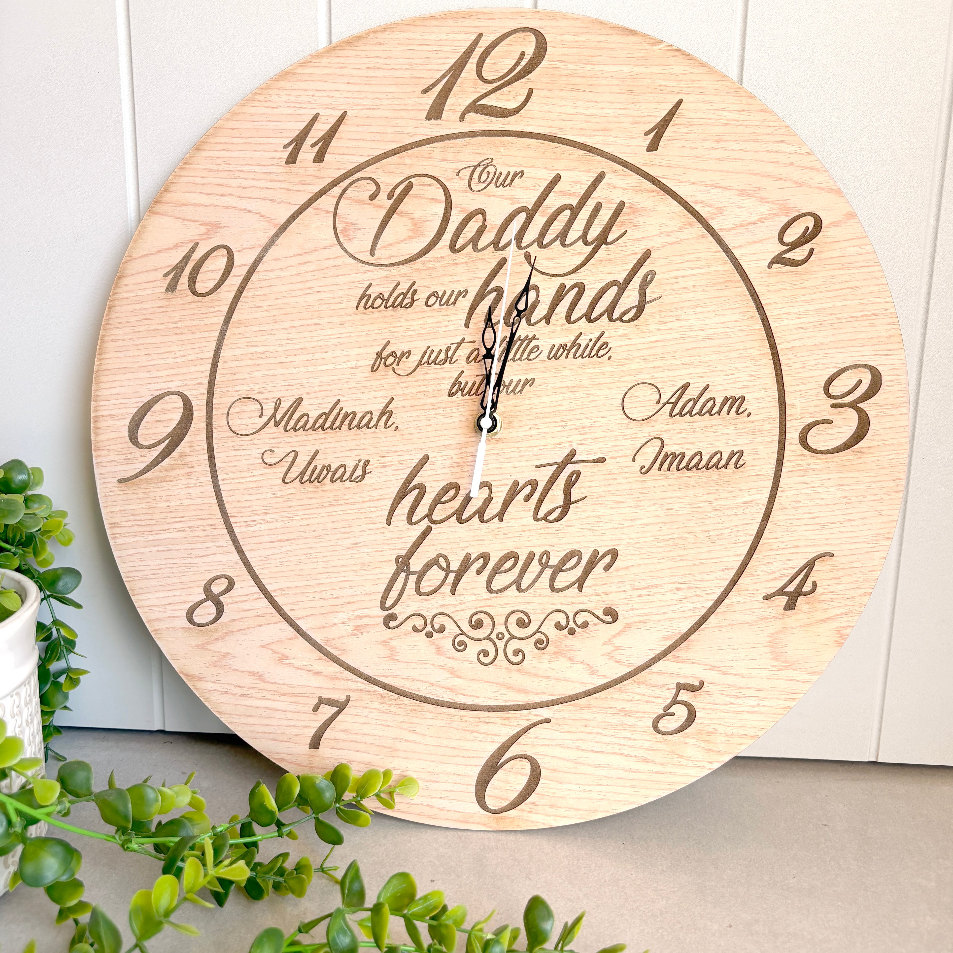 Personalised Daddy Wooden Clock with Baby Foot or Handprints