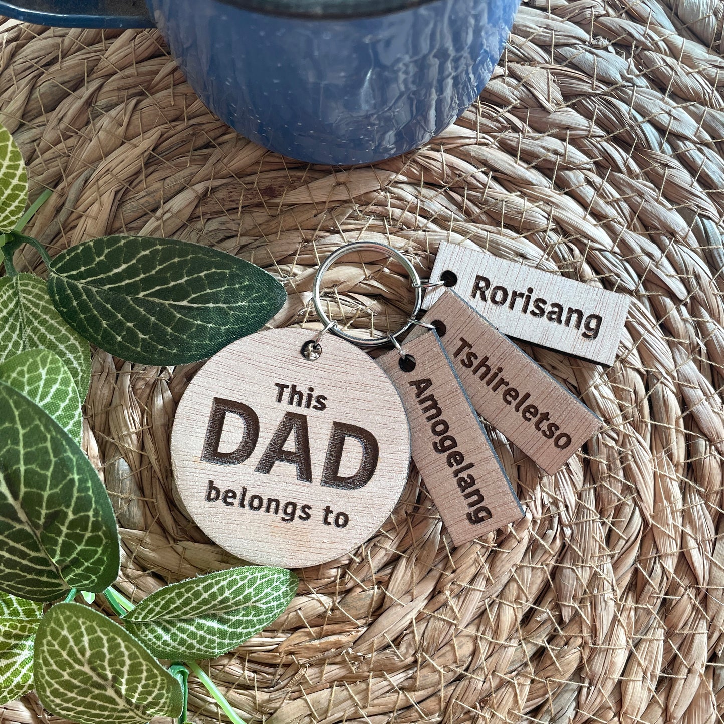 Personalised Engraved Keyring for Dad with Name Tags