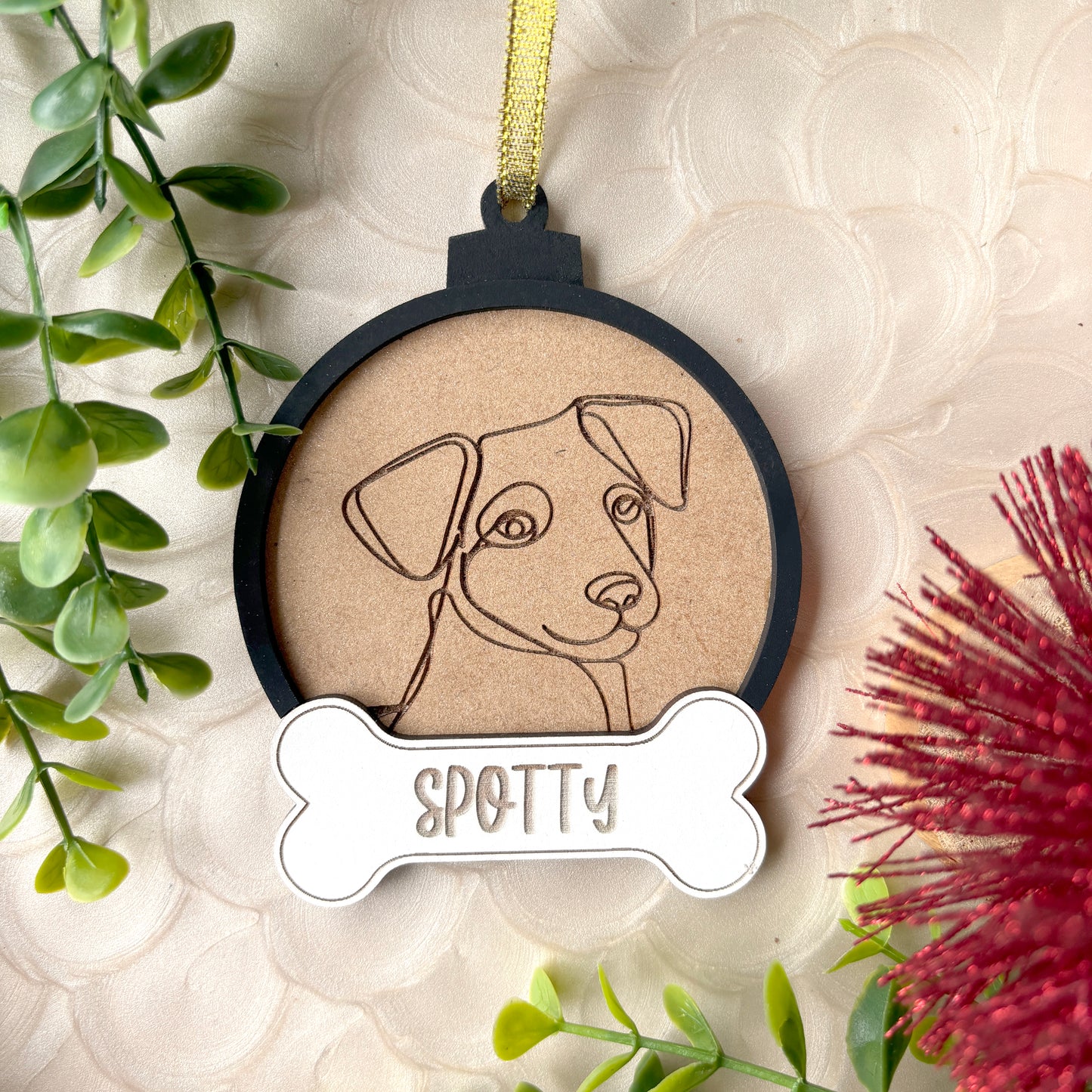 Personalised Wooden Pet Baubles with any design animal engraved