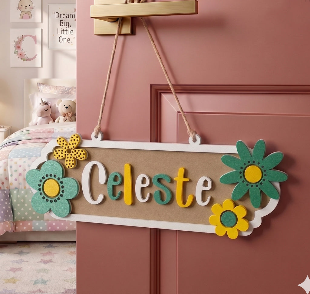Flower themed personalised Door Hanger