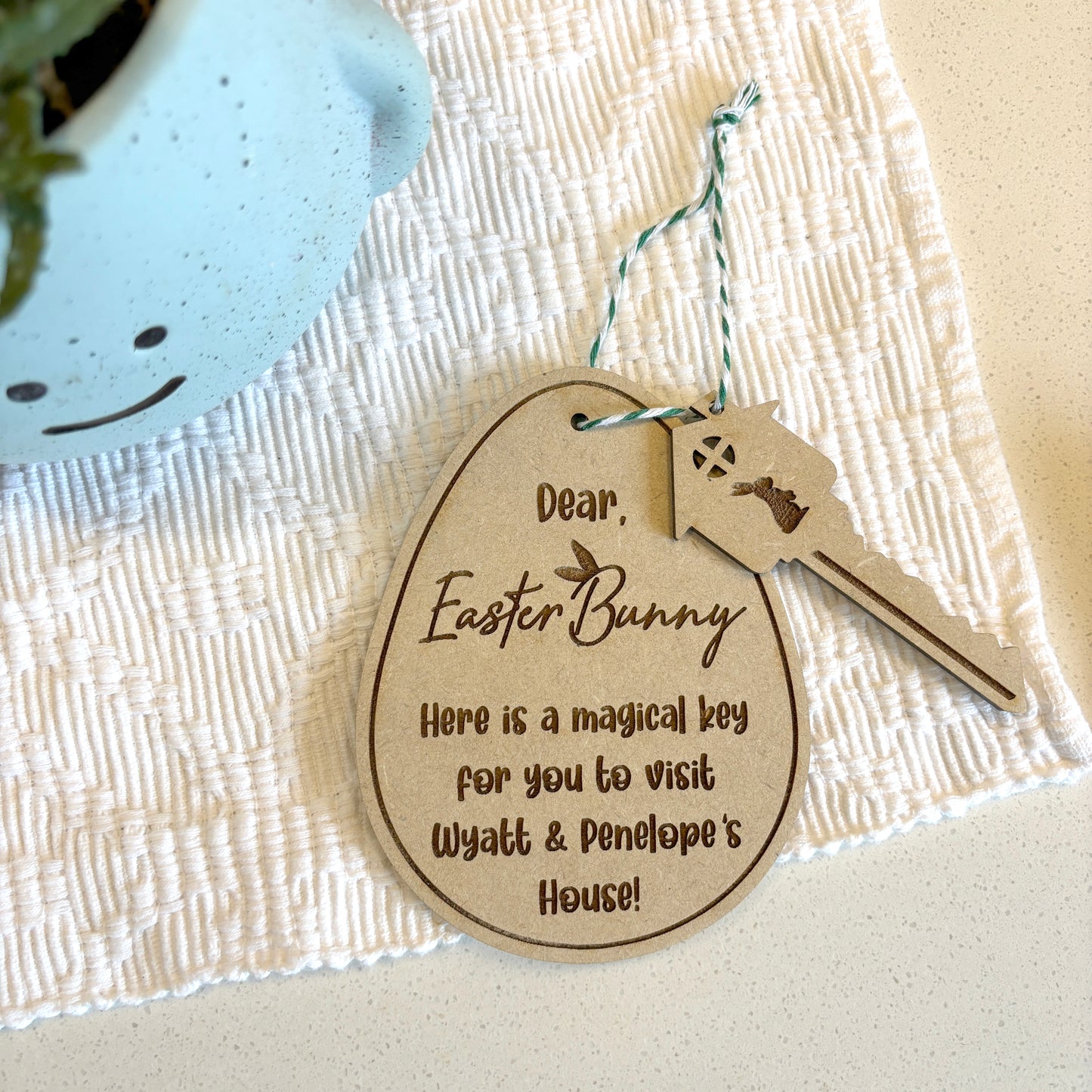 Personalised Wooden Easter egg with key; Easter decor