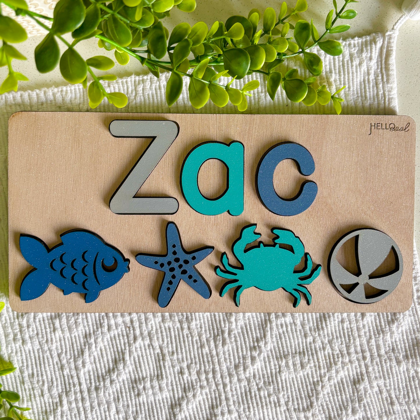 Personalised Fish & Beach Name and Theme Wooden Puzzle