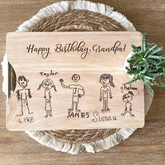Dad or Grandpa personalised drawing engraved cutting board