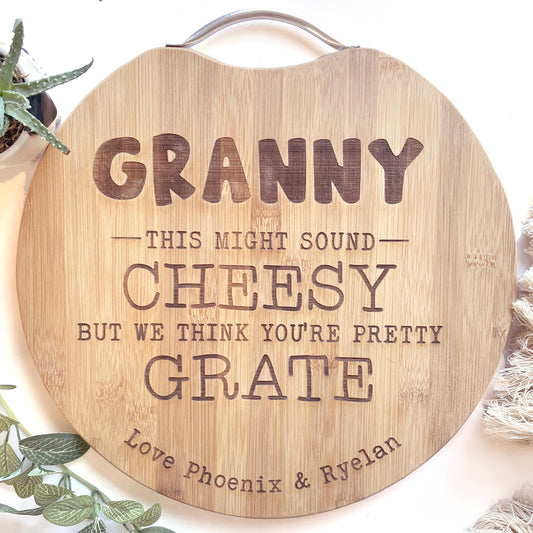 "This Might Sound Cheesy" Personalised Engraved Round Cheese Board