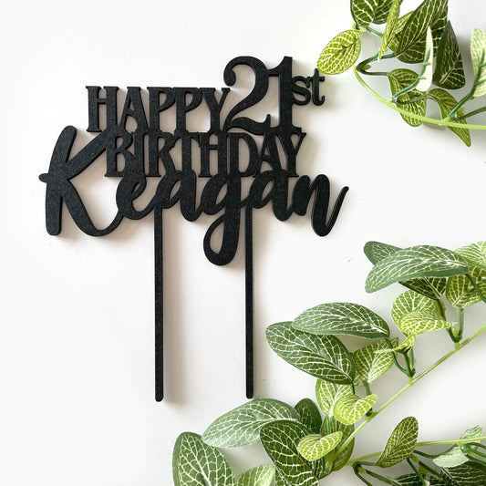 Personalised wooden birthday cake topper for a Guy