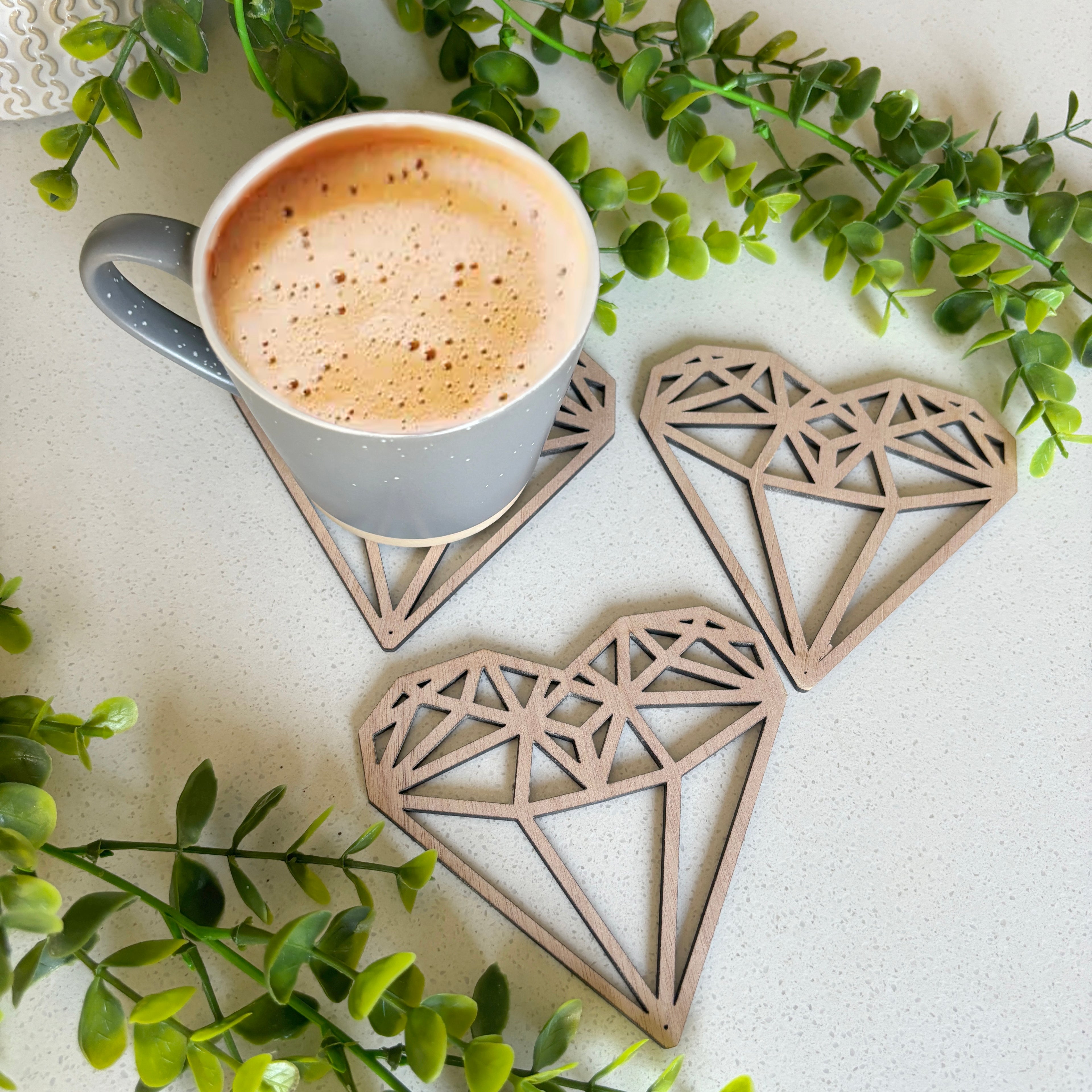 Lasercut Wooden Heart Coasters