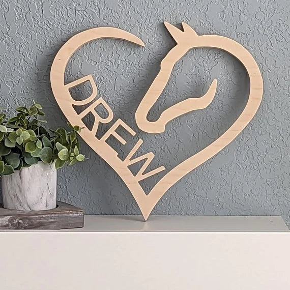 Personalized Wooden Horse Heart Sign, Custom Wooden Horse Decor