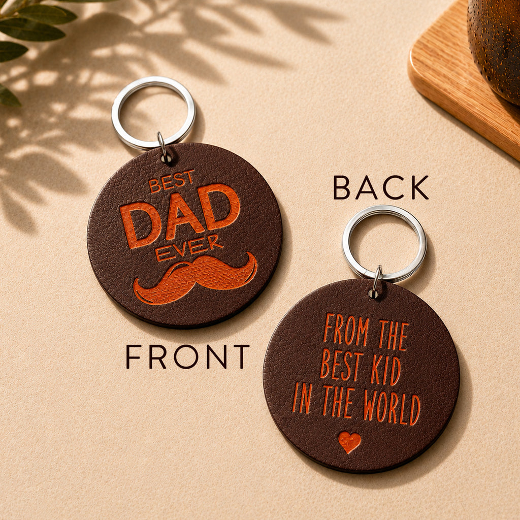 Engraved leather keyring with orange contrast