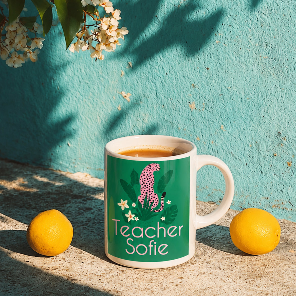 Personalised Pink Leopard Teacher Mug | Custom Name Teacher Gift