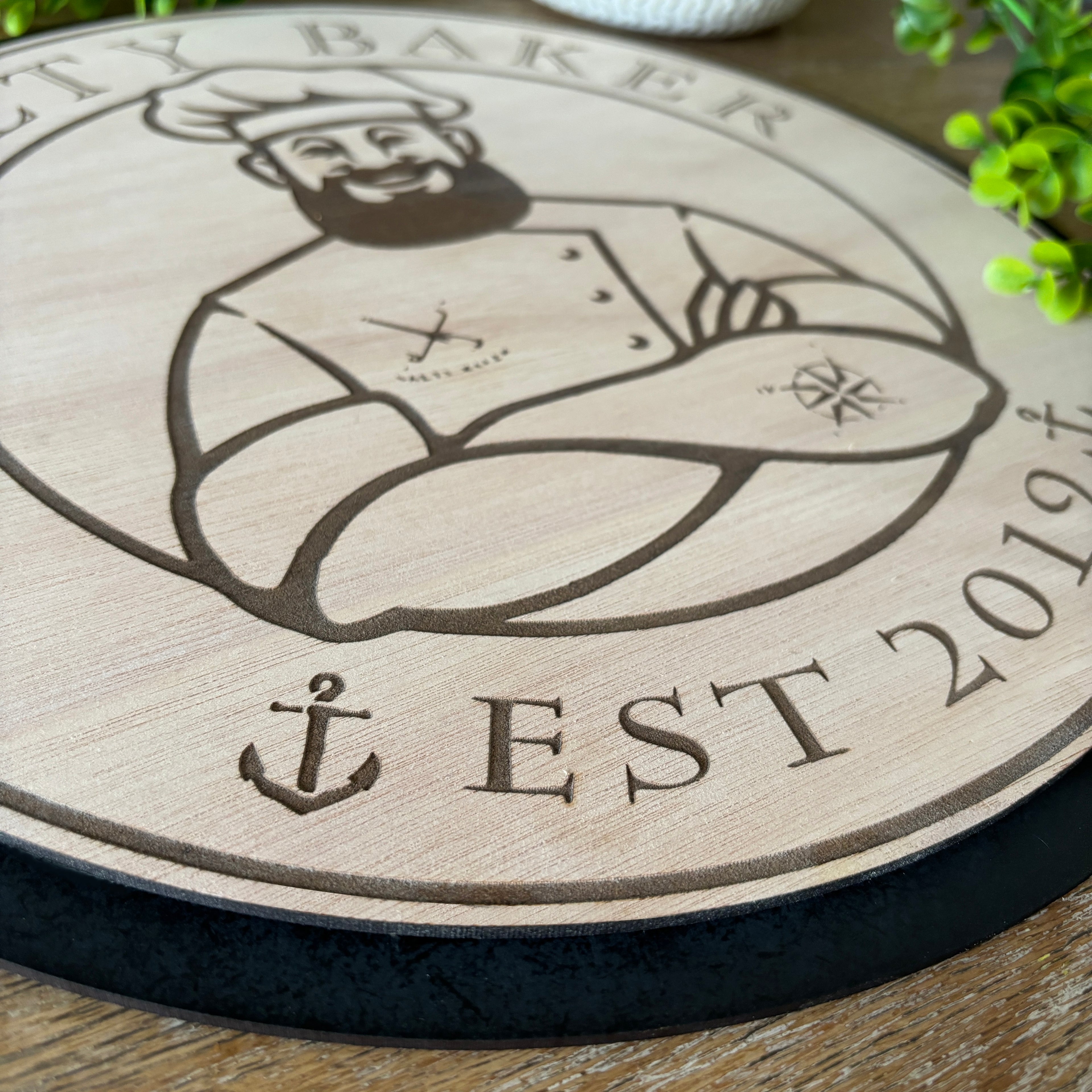 Logo personalized wooden Engraved Sign with black backing