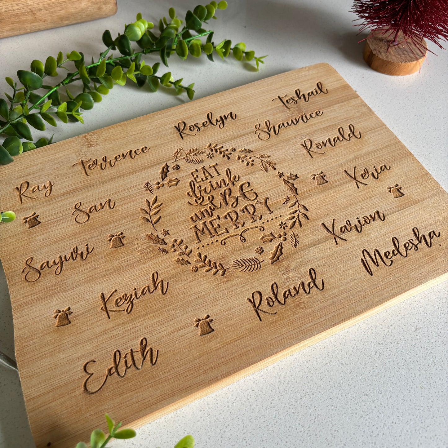 Personalized Cutting Board with family names; Christmas Decor