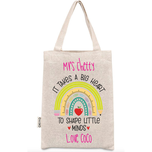 “It Takes a Big Heart” Personalized Teacher Mini Tote Bag
