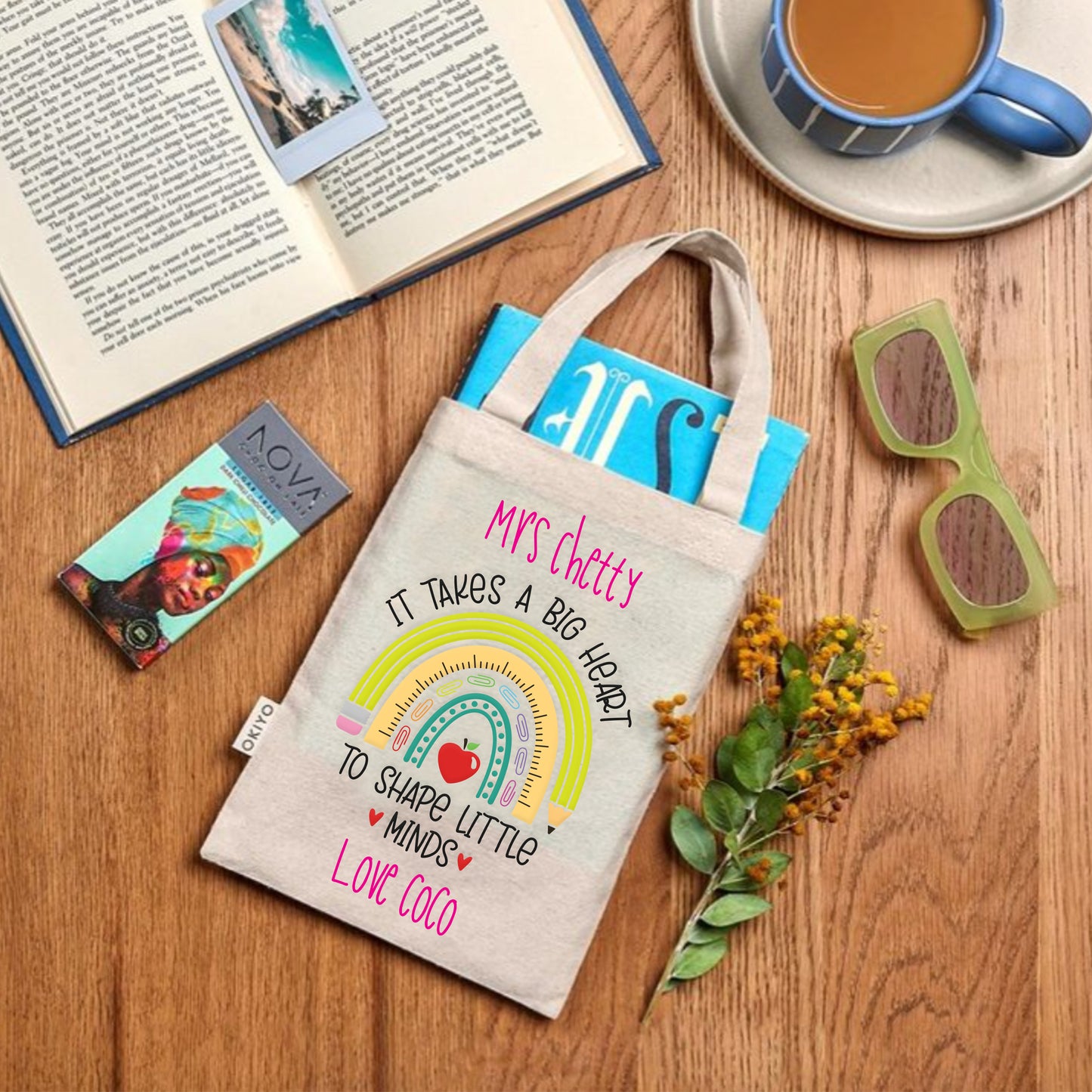 “It Takes a Big Heart” Personalized Teacher Mini Tote Bag