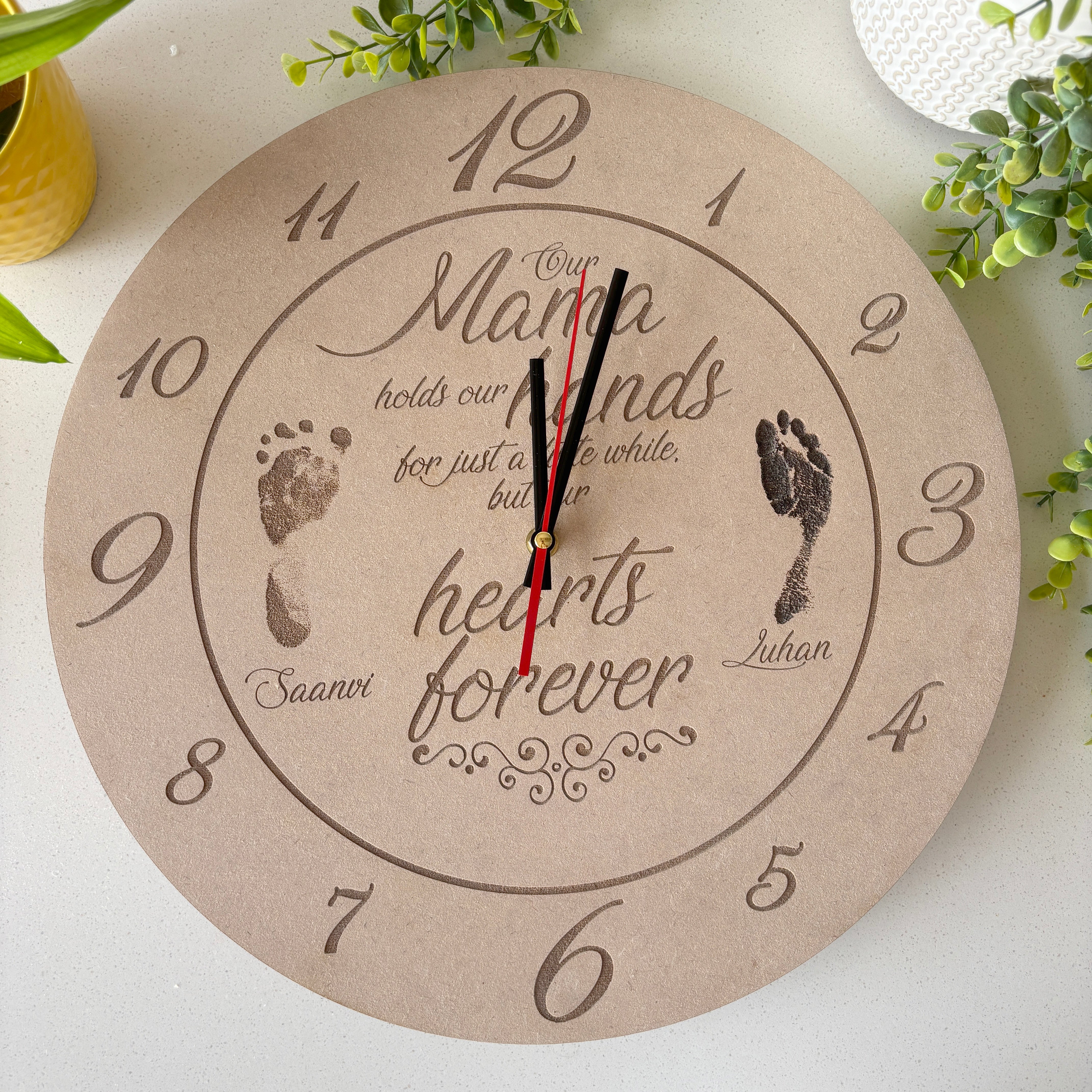 Personalised Wooden Clock with Baby Foot or Handprints – Hello Cool Designs
