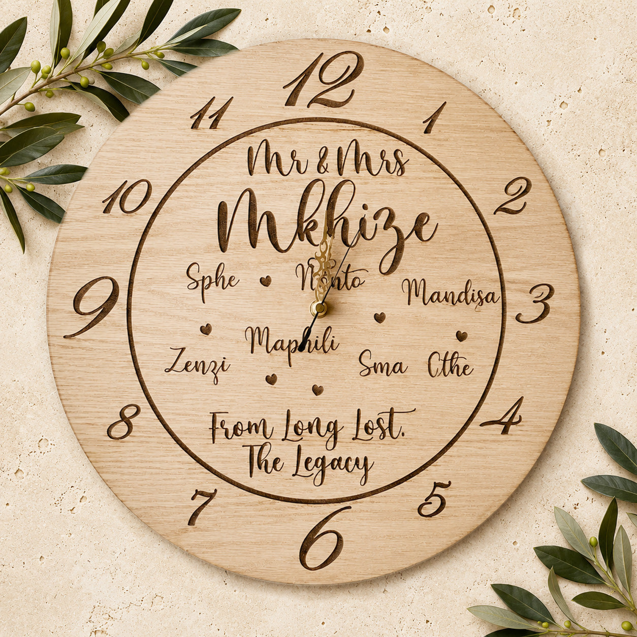 Engraved personalised Family Clock