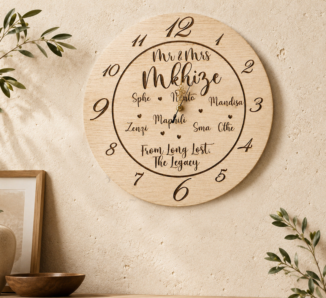 Engraved personalised Family Clock