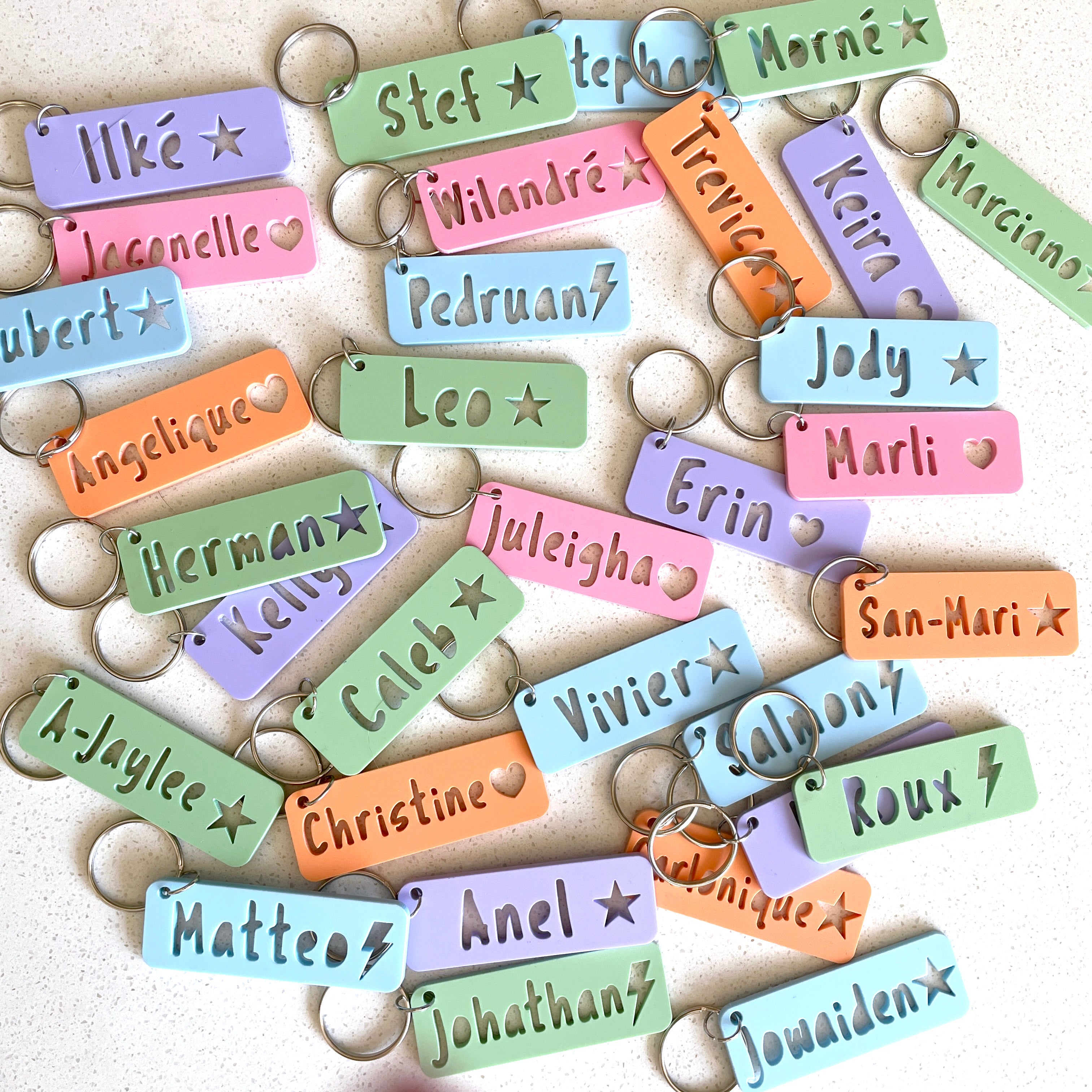 Acrylic keyring personalised with any name; Personalised bag tags
