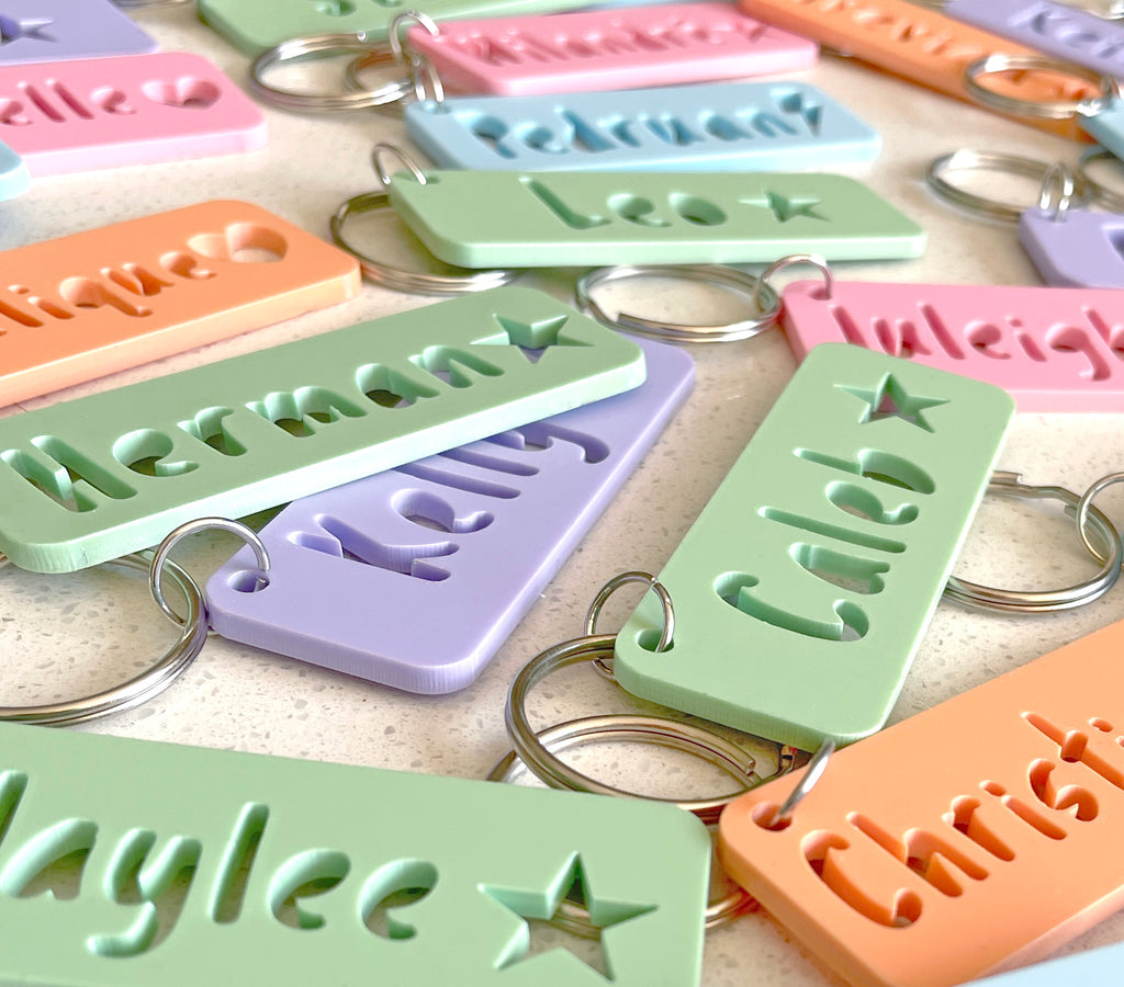 Acrylic keyring personalised with any name; Personalised bag tags