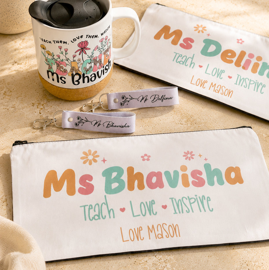 Personalized Teacher Pencil Case – “Teach • Love • Inspire”