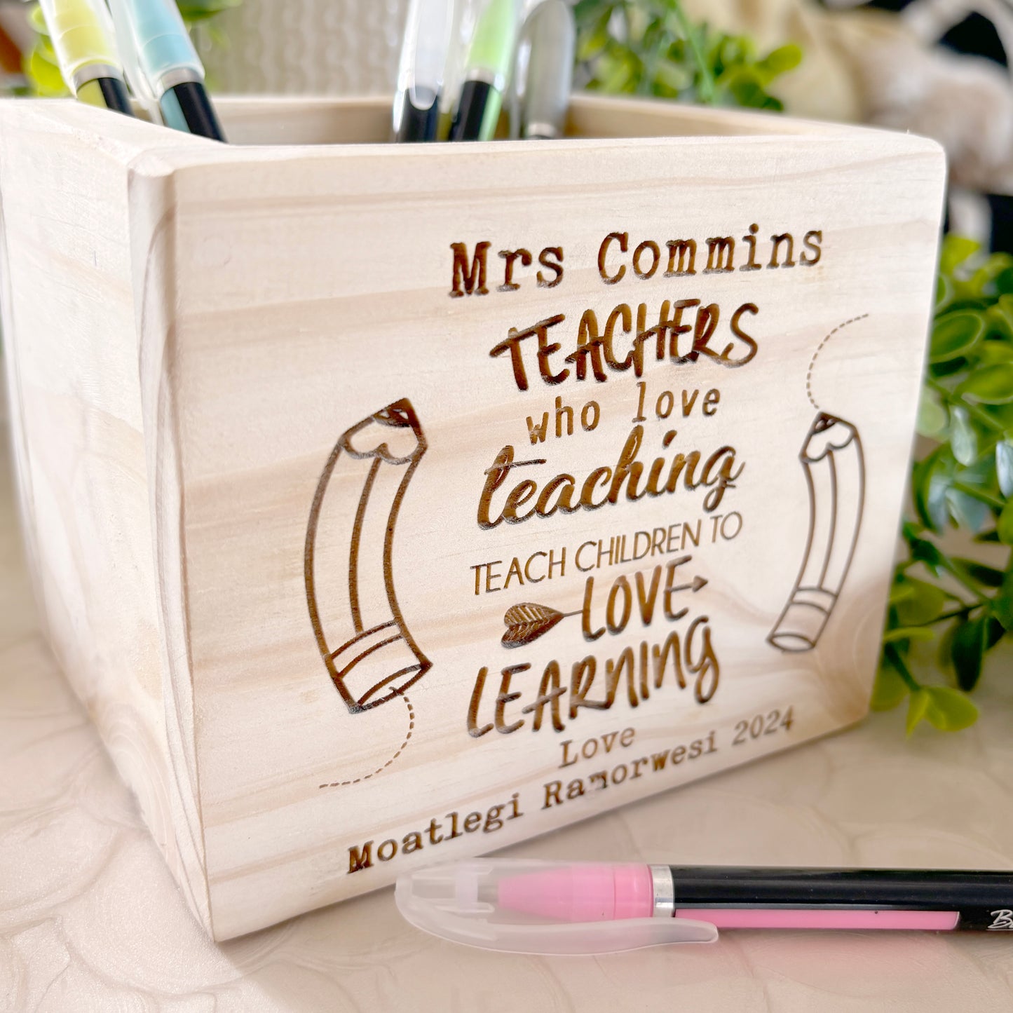 Personalized Wooden Teacher Pencil Holder, Teacher Appreciation Gifts